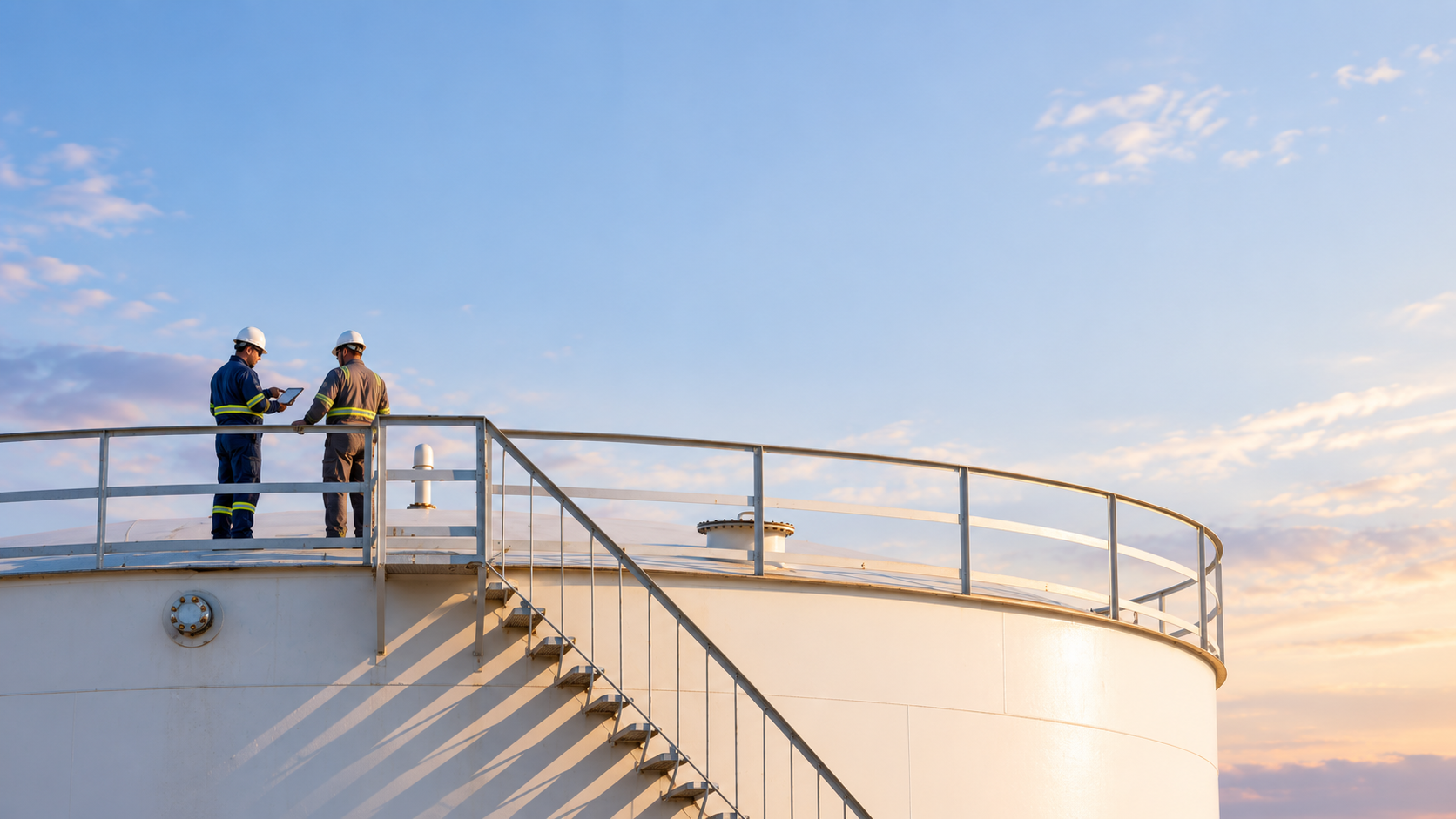 Inspection professionals working on an industrial storage tank
